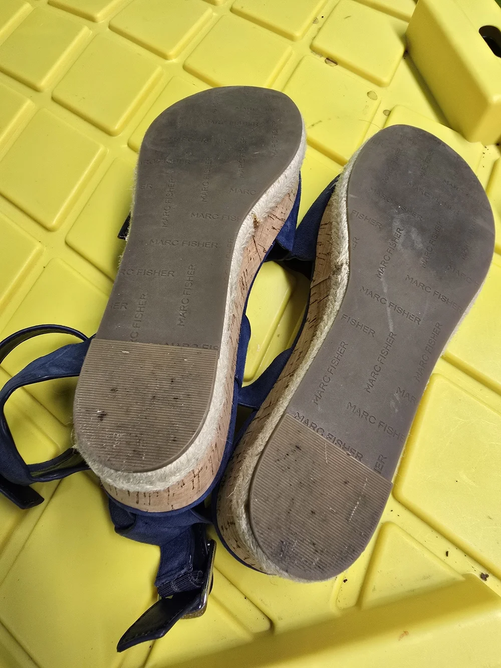 Marc Fisher Navy Scalloped Suede Cork Espadrille Wedges